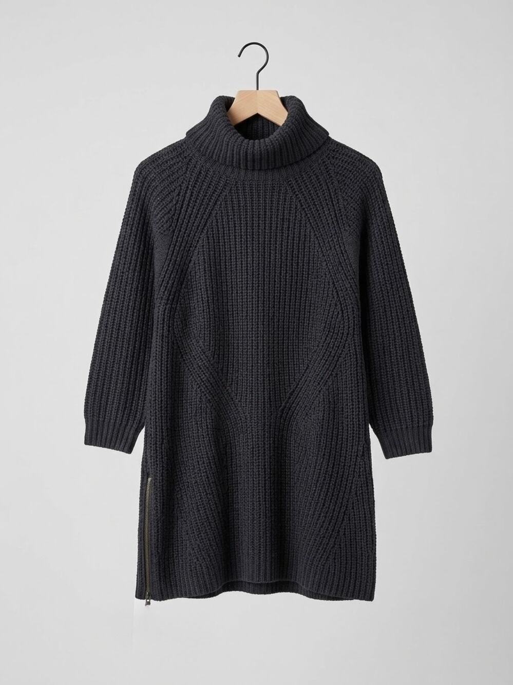Wrap London Wool Cotton Chunky Ribbed Turtleneck Sweater Tunic Dress